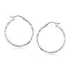 14k White Gold Diamond Cut Hoop Earrings(2x30mm)