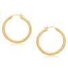 14k Yellow Gold Hoop Earring with Diamond-Cut Finish (3x30mm)