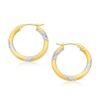 14k Two Tone Gold Polished Hoop Earrings (3x20mm)