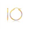 14k Tri-Color Textured Hoop Earrings (2x22mm)