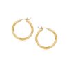 14k Yellow Gold Fancy Diamond Cut Slender Small Hoop Earrings (2x15mm)