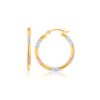 Tri-Color Hoop Earrings with Diamond Cut Accents in 14k Gold(2x15mm)