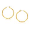 14k Yellow Gold Fancy Diamond Cut Hoop Earrings (3x35mm)