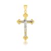 14k Two-Tone Gold Small Budded Style Cross with Figure Pendant