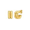 14K Yellow Gold Puffed Double Row C Hoop Earrings