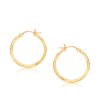 14k Yellow Gold Slender Hoop Earring with Diamond-Cut Finish (25mm Diameter)