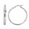 Sterling Silver Hammered Style Hoop Earrings with Rhodium Plating (4x30mm)
