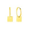 14k Yellow Gold Huggie Style Hoop Earrings with Square Drops