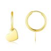 14K Yellow Gold Hoop Polished Earrings with Hearts