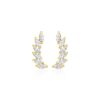 14k Yellow Gold Leaf Motif Climber Post Earrings with Marquise Cubic Zirconias