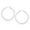 Sterling Silver Rhodium Plated Woven Style Polished Hoop Earrings(2x30mm)