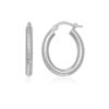 14k White Gold Diamond Cut Textured Oval Hoop Earrings.