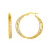 Three Part Textured Hoop Earrings in 14k Yellow and White Gold
