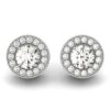 14k White Gold Round Diamond Halo Milgrain Border Earrings (3/4 cttw)