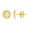 14k Two Tone Gold Round Religious Medal Post Earrings(8mm)