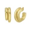 Sterling Silver Yellow Gold Plated Double Row Big and Small Round Hoop Earrings