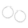 Sterling Silver Faceted Motif Hoop Earrings with Rhodium Plating(2x25mm)