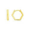14k Yellow Gold Hexagon Huggie Hoops Earrings