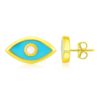 14K Yellow Gold Blue Evil Eye Earrings with Enamel