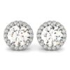 14k White Gold Round Prong Halo Style Earrings (1 cttw)