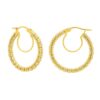 14K Two Tone Gold Iced Round Hoop Earrings
