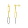 14k Yellow Gold Paperclip Chain Dangle Earrings with Diamonds