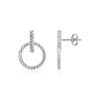 14k White Gold Textured Circle and Bar Post Earrings