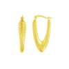 14k Yellow Gold V Shaped Puffed Hoop Earrings