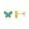 14K Yellow Gold Primavera Turquoise Butterfly Stud Earrings