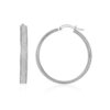 14k White Tone Gold Hoop Style Earrings with Center Glitter Look Design(4x30mm)