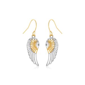 Two-Tone Wing Drop Earrings in 10K Gold