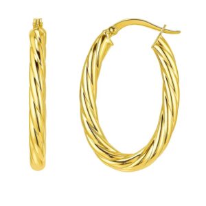 14k Yellow Gold Twisted Cable Oval Hoop Earrings