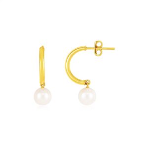 14k Yellow Gold Half Hoop Earrings with Pearls