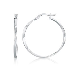 14k White Gold Mobius Twisted Hoop Earrings(1.5x50mm)