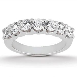 14k White Gold Diamond Scalloped Shared U Prong Setting Wedding Ring Band