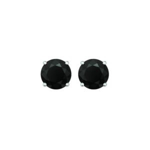 14k White Gold Stud Earrings with Black Faceted Cubic Zirconia(6mm)