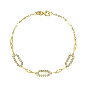 14K Yellow Gold Diamon Oro Paperclip Bracelet