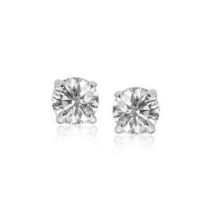 14k White Gold Stud Earrings with White Hue Faceted Cubic Zirconia(7mm)
