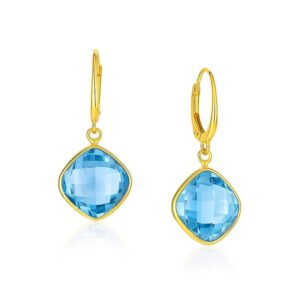 Drop Earrings with Blue Topaz Cushion Briolettes in 14k Yellow Gold