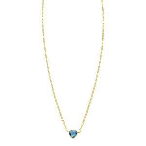 14K Yellow Gold Blue Topaz Heart Necklace (1.50 mm)