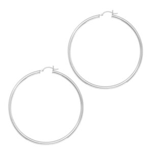 Rhodium Plated Hoop Earrings in Sterling Silver (3x60mm)