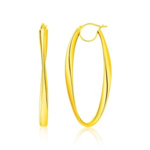 14k Yellow Gold Twist Motif Oval Shape Hoop Earrings