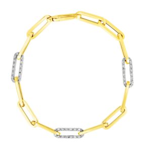 14k Yellow Gold inch Paperclip Chain Bracelet with Three Diamond Links (2.00 mm)