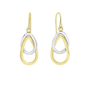 14k Two-Tone Gold Interlaced Open Teardrop Drop Earrings