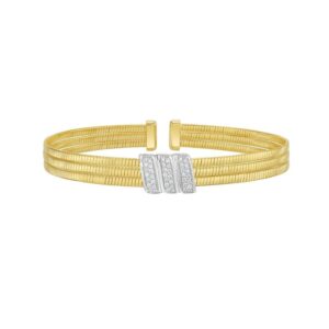14K Yellow Gold Triple Row Diamond Omega Cuff Bangle