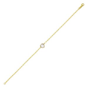 14K Yellow Gold White Topaz Heart Bracelet (1.50 mm)