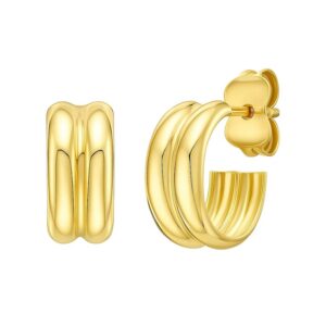 14K Yellow Gold Polished Double Row C Hoop Earrings