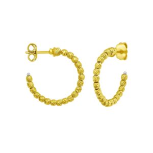 14K Yellow Gold Bead Hoop Earrings