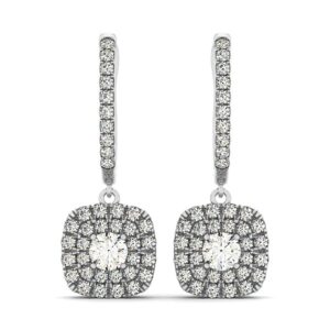 14k White Gold Double Halo Cushion Outer Shaped Diamond  Earrings (3/4 cttw)