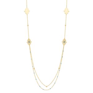 Long Hamsa Necklace in 14K Yellow Gold